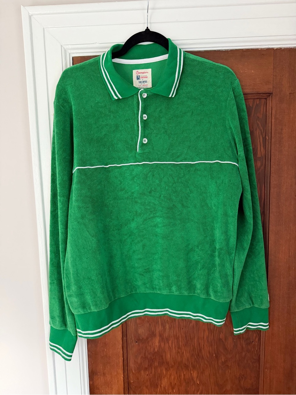 Todd Snyder x Champion Velour/Terry Cloth Long Sleeve Polo Shirt Medium Green